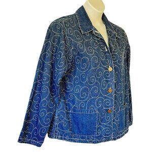CMC Color Me Cotton Chambray Jacket All Over White Embroidery  Women's Size L